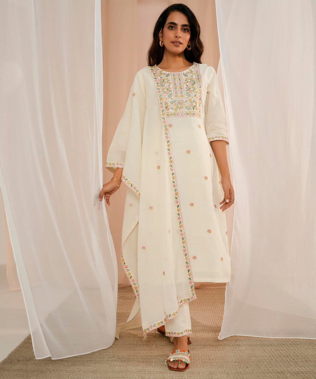 Libas WomenS Pure Cotton Kurta Sets (35219_Off White