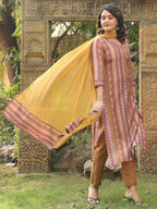 ANNI DESIGNER Ladies Rayon Blend Straight Print Kurta with Trousers and Dupatta, multi-coloured, S