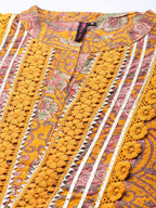 Ishin Women'S Cotton Blend Mustard Embroidered A-Line Kurta Set With Trouser And Dupatta