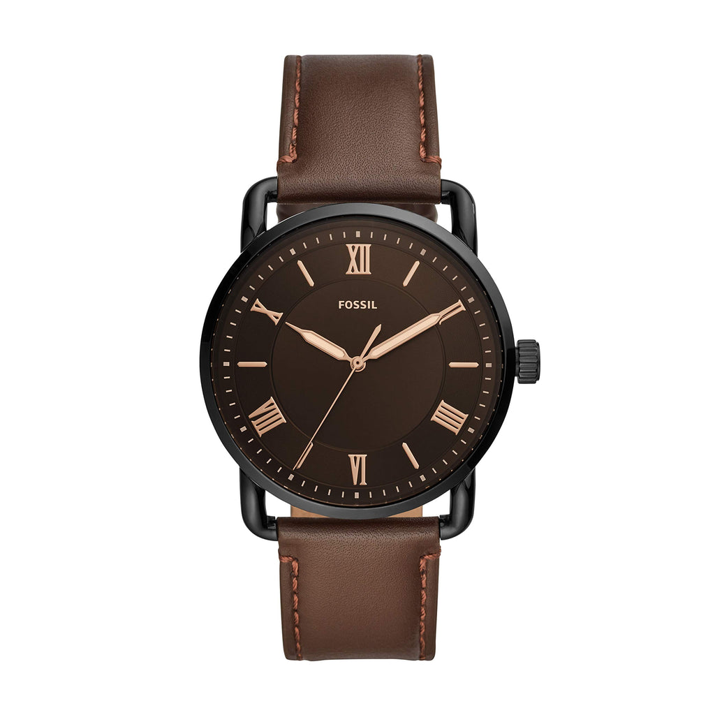 Fossil Men's Copeland Quartz Stainless Steel and Leather Three-Hand Watch, Color: Black, Dark Brown (Model: FS5666)