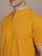 Dennis Lingo MenS Cotton Mustard Solid Stand Collar T-Shirt