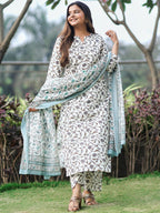 Libas WomenS Silk Blend Printed Kurta Set (5746_Off White