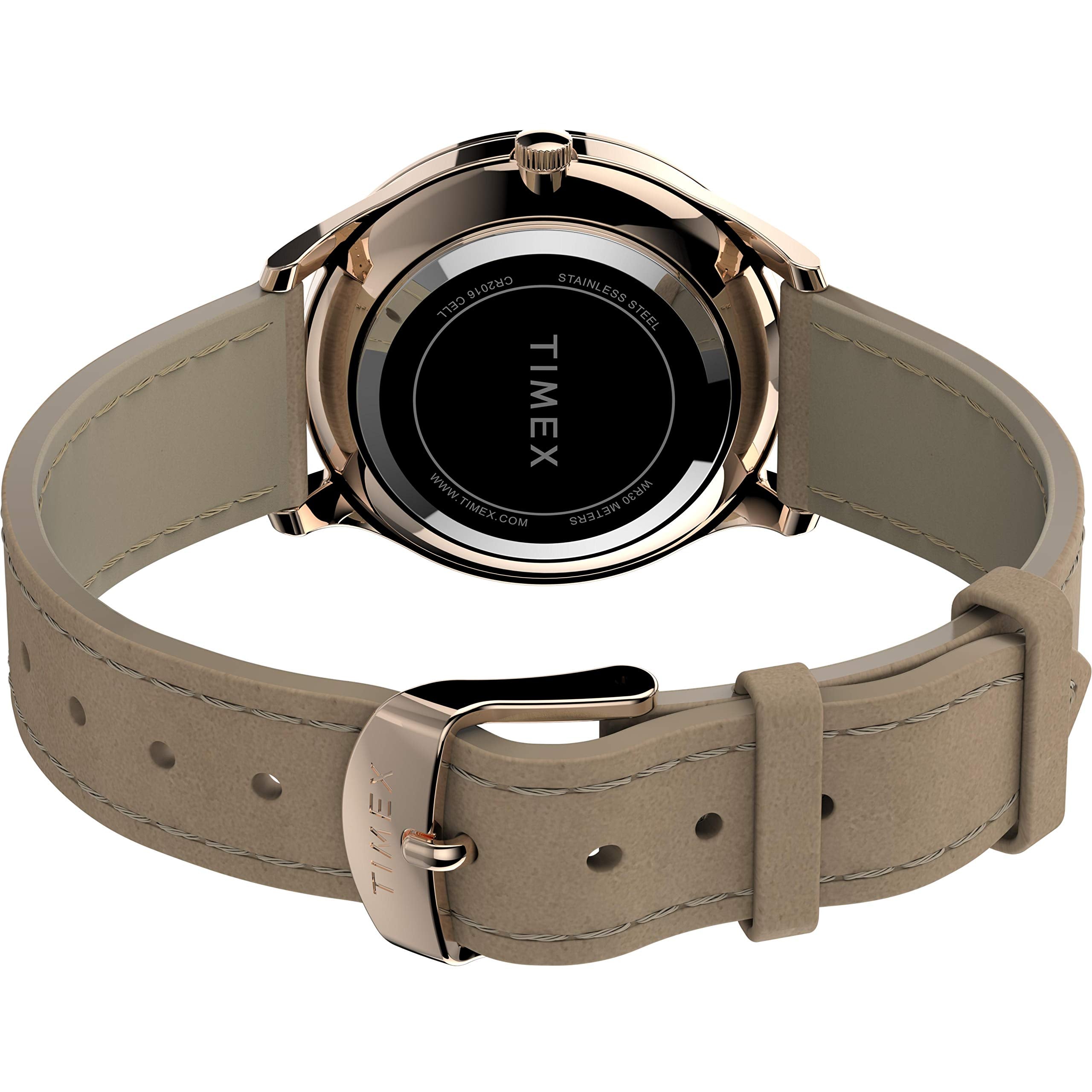 Timex Women's Modern Easy Reader 32mm Watch - Rose Gold-Tone Case White Dial with Beige Genuine Leather Strap