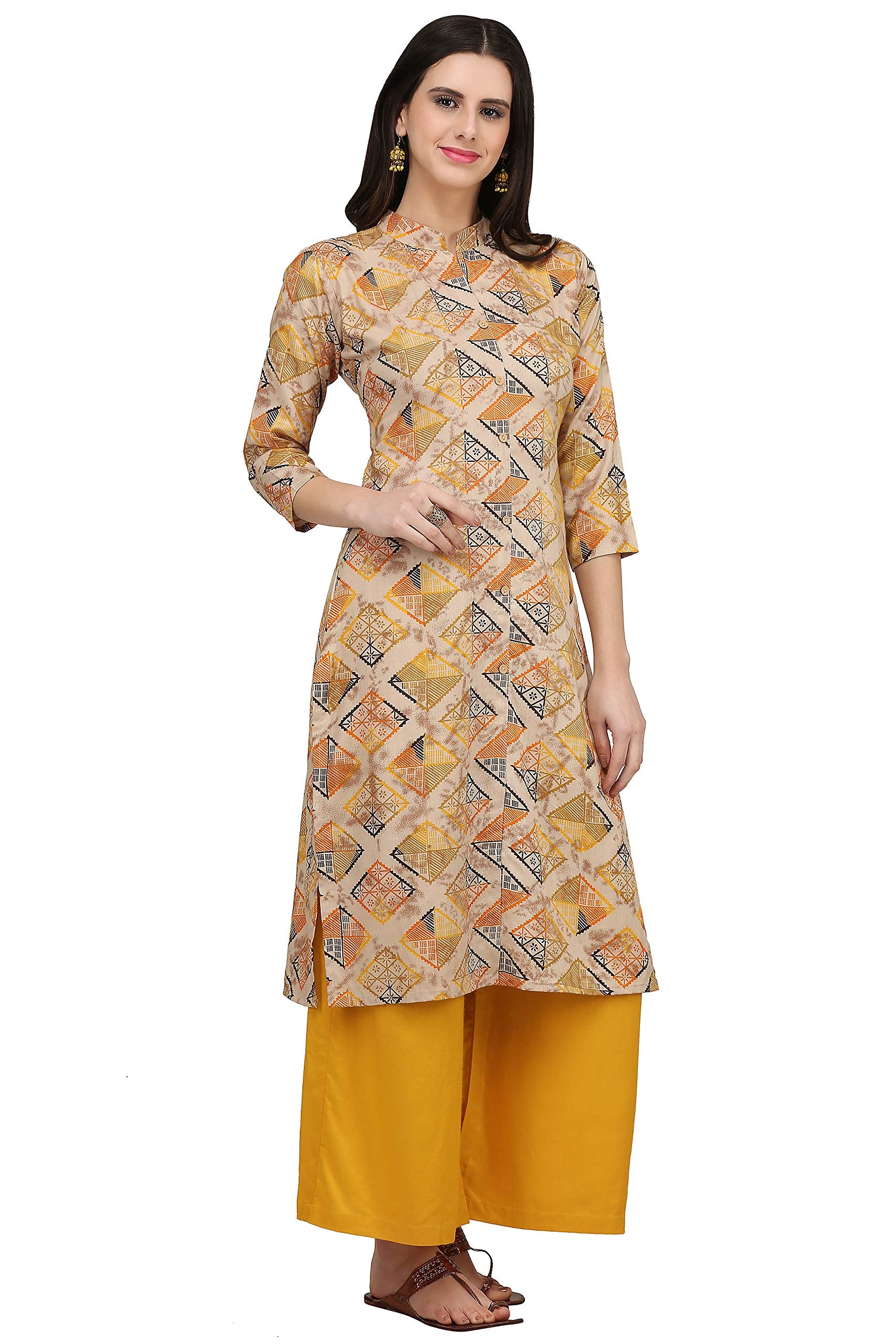 Gosriki Women'S Rayon Straight Fit Printed Straight Kurta