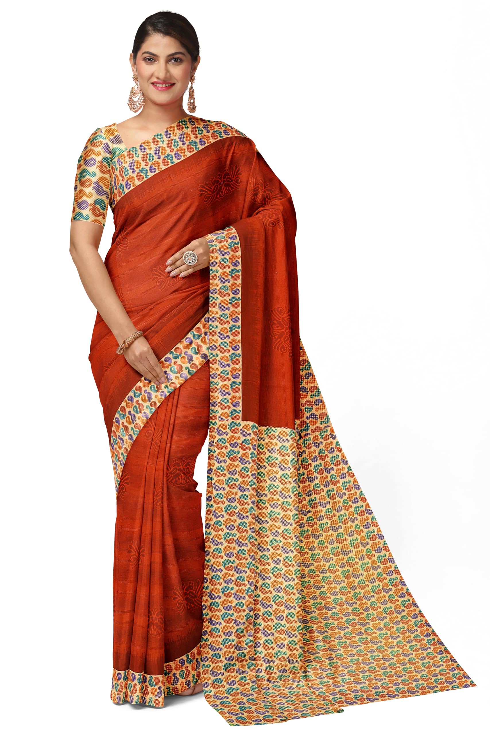 TAMAIRA FASHION Womens Plain Weave Pure Cotton Saree With Blouse Piece(11296_Rust)
