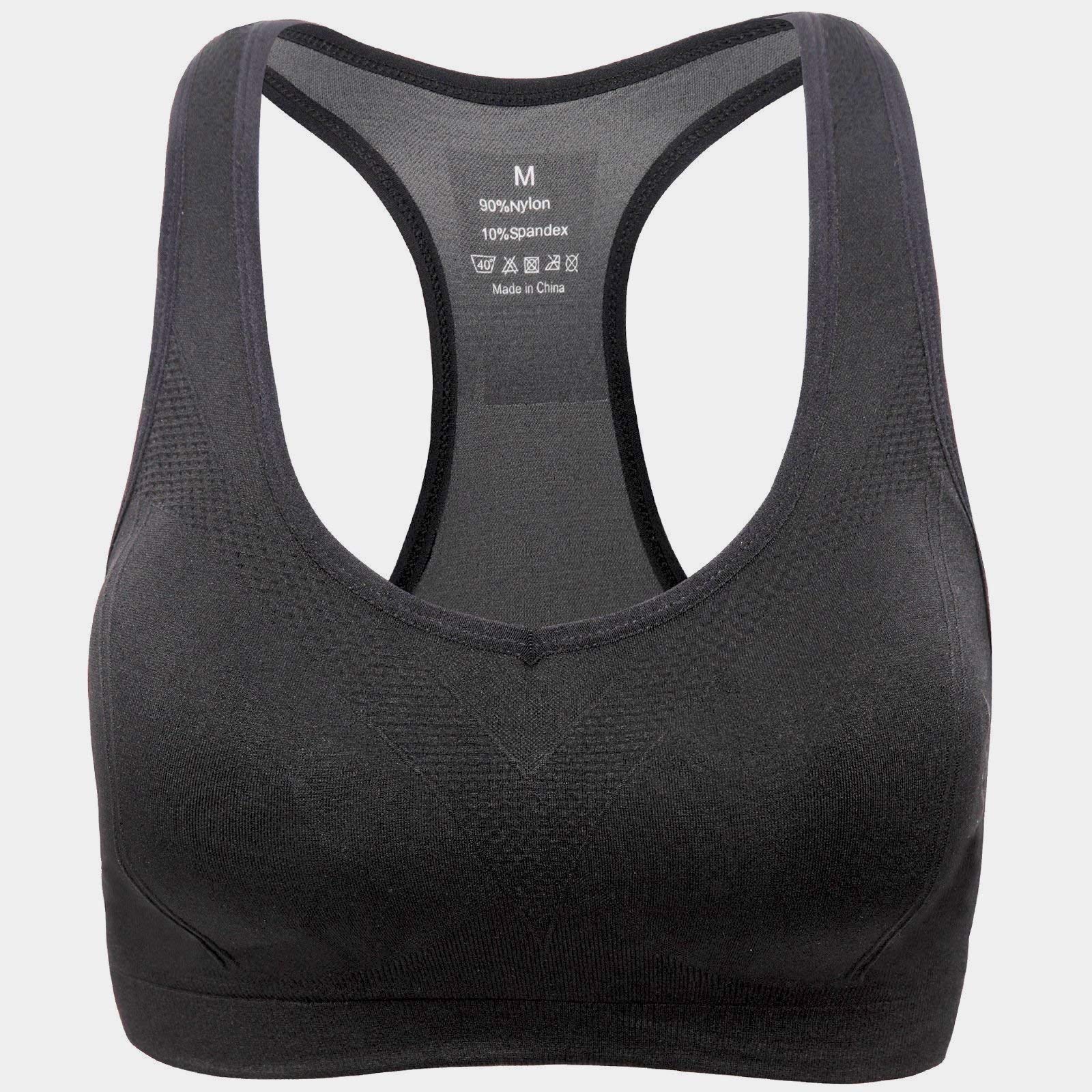 Stylish Racerback Athletic Sports Bra  Padded Seamless High Impact Support Black