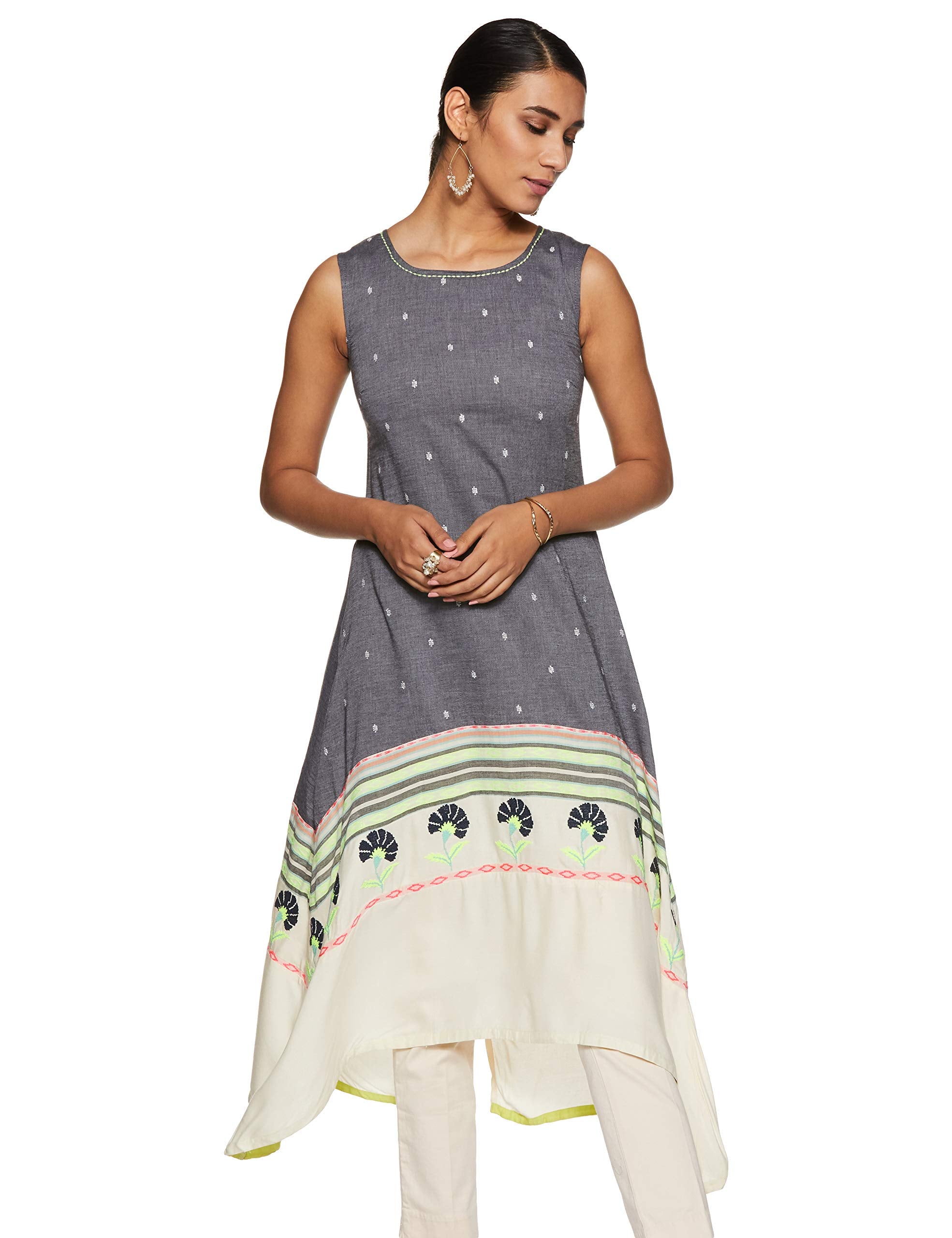 W For Women'S Asymmetrical Hemline Kurta (18Fe17456-72595_Grey_18)