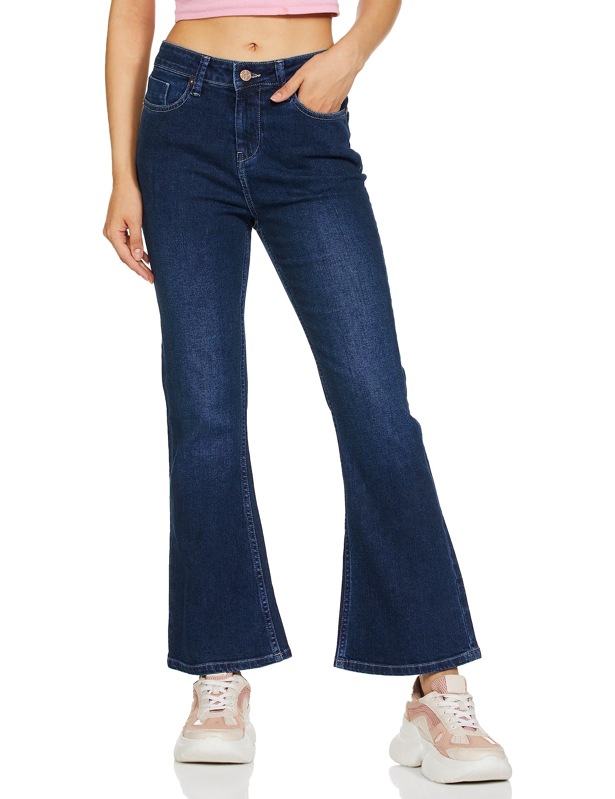 Pepe Jeans Women High Rise Bootcut Fit Jeans Dark Used, Blue, 30