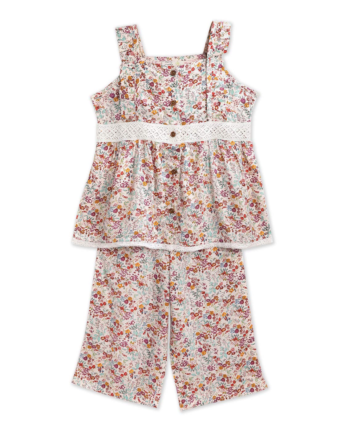 Cherry Crumble Kids Girls Square Neck Cap Sleeve Sleepwear Nightsuit Regular Pajama Set (WsNsuit3_Multicolor_1314 Years) Mult 13-14