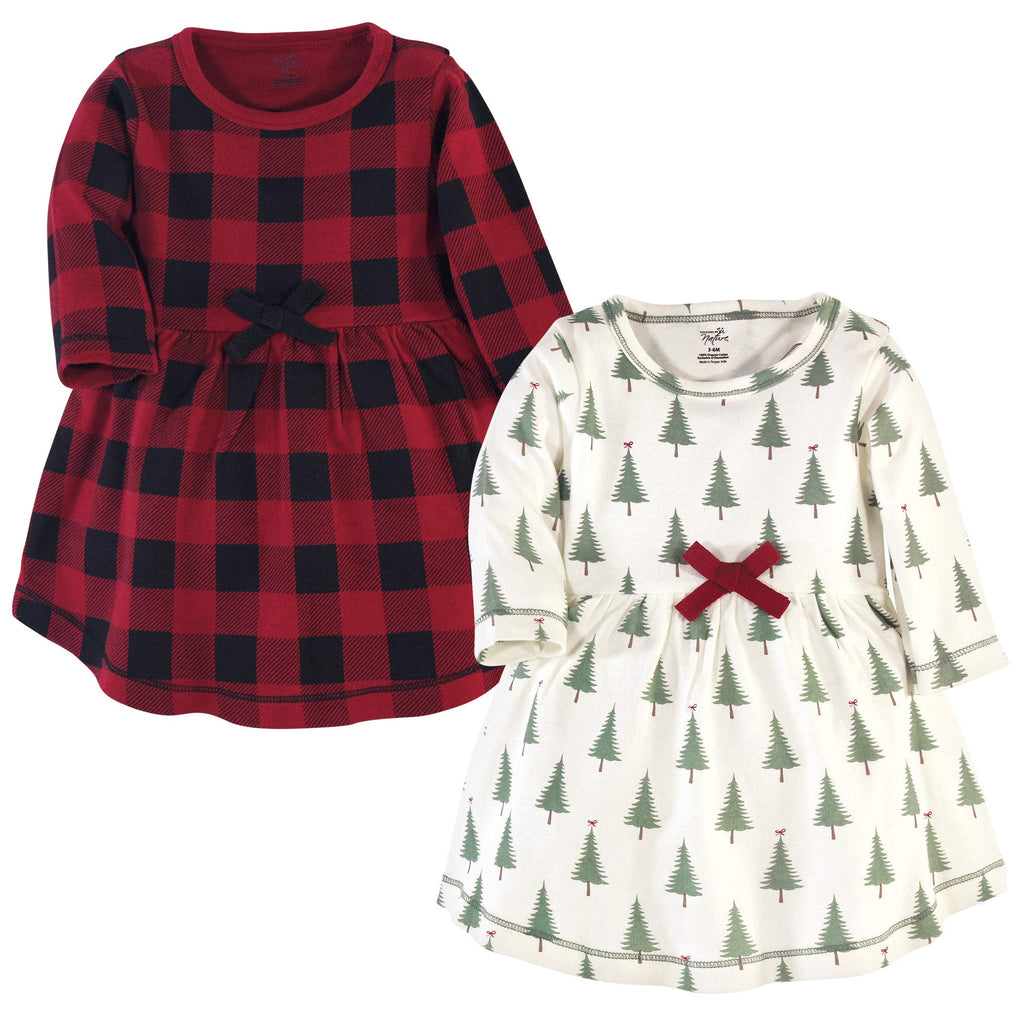 Touched by Nature girls, Toddler, Baby and Womens Organic cotton Short-Sleeve and Long-Sleeve Dresses, Tree Plaid Long Sleeve, 1