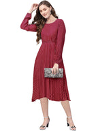 Toochki Dress For Women | Dresses For Women | One Piece Dress | Flared Dress For Women | Maroon Dress | Midi Length Dress | Cott