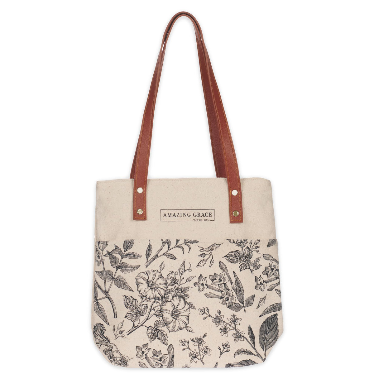 Christian Art Gifts Canvas Floral Tote Bag For Women: Amazing Grace Inspirational Scripture For Shopping, Supplies, Books, Acces 12.75