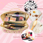 Y1tvei Travel Makeup Bag Gift, Large Capacity Cosmetic Bags, Nylon Stony Clover Makeup Bag Preppy Patch Makeup Bag Pink Stuff Ch