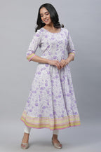 Aurelia White Cotton Floral Printed Printed Anarkali Kurta For Women