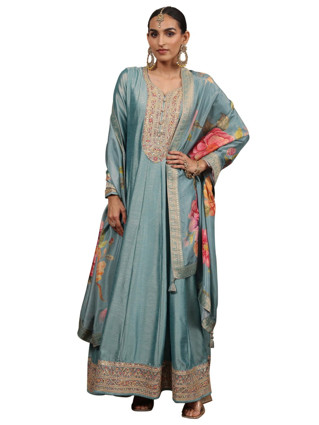 Libas Embroidered Silk Blend Fit and Flared Gown for Women (51953XXL)