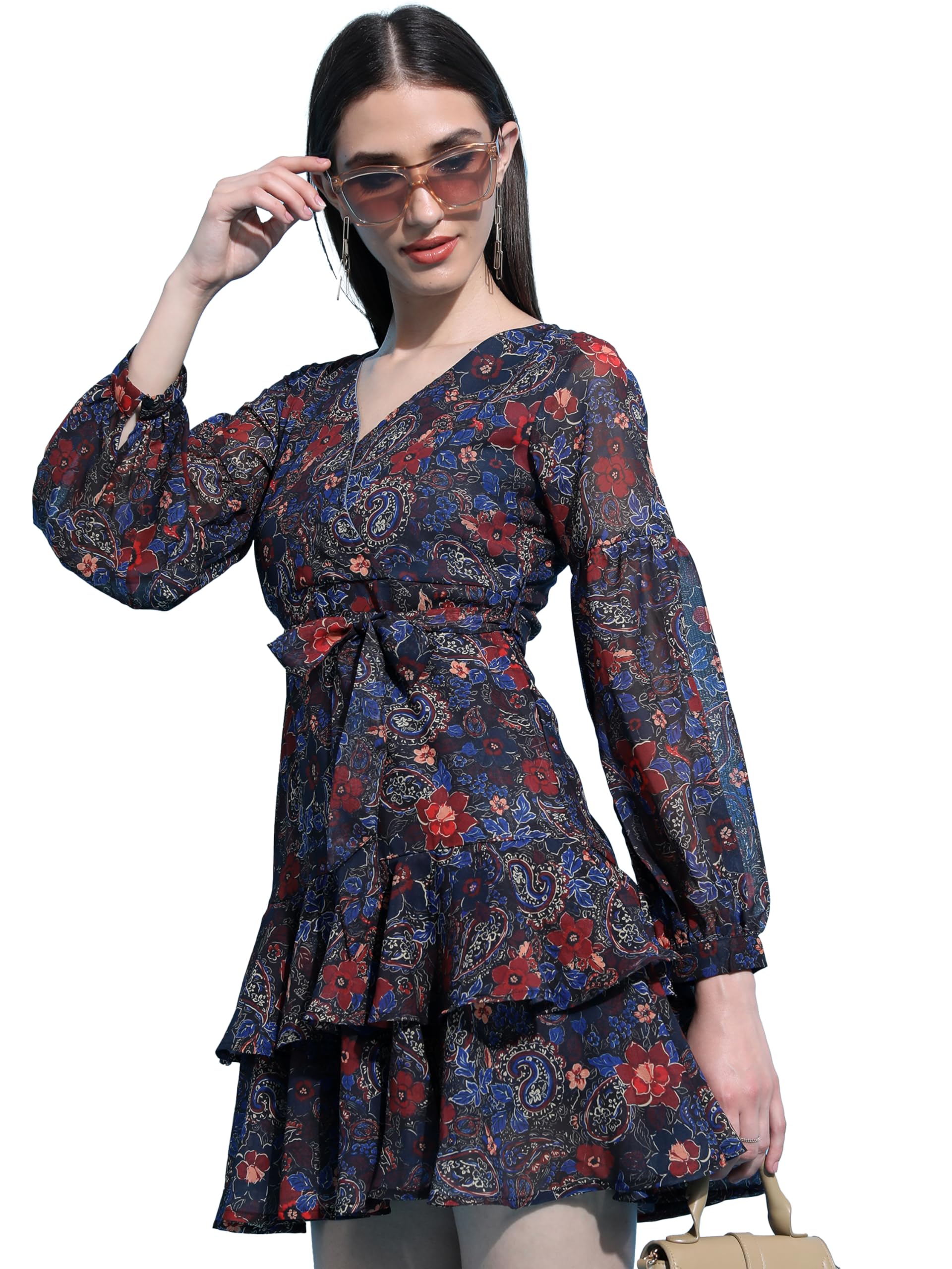 Ketch WomenS Polyester Wrap Mini Dress (Khj6000300_Multi Color