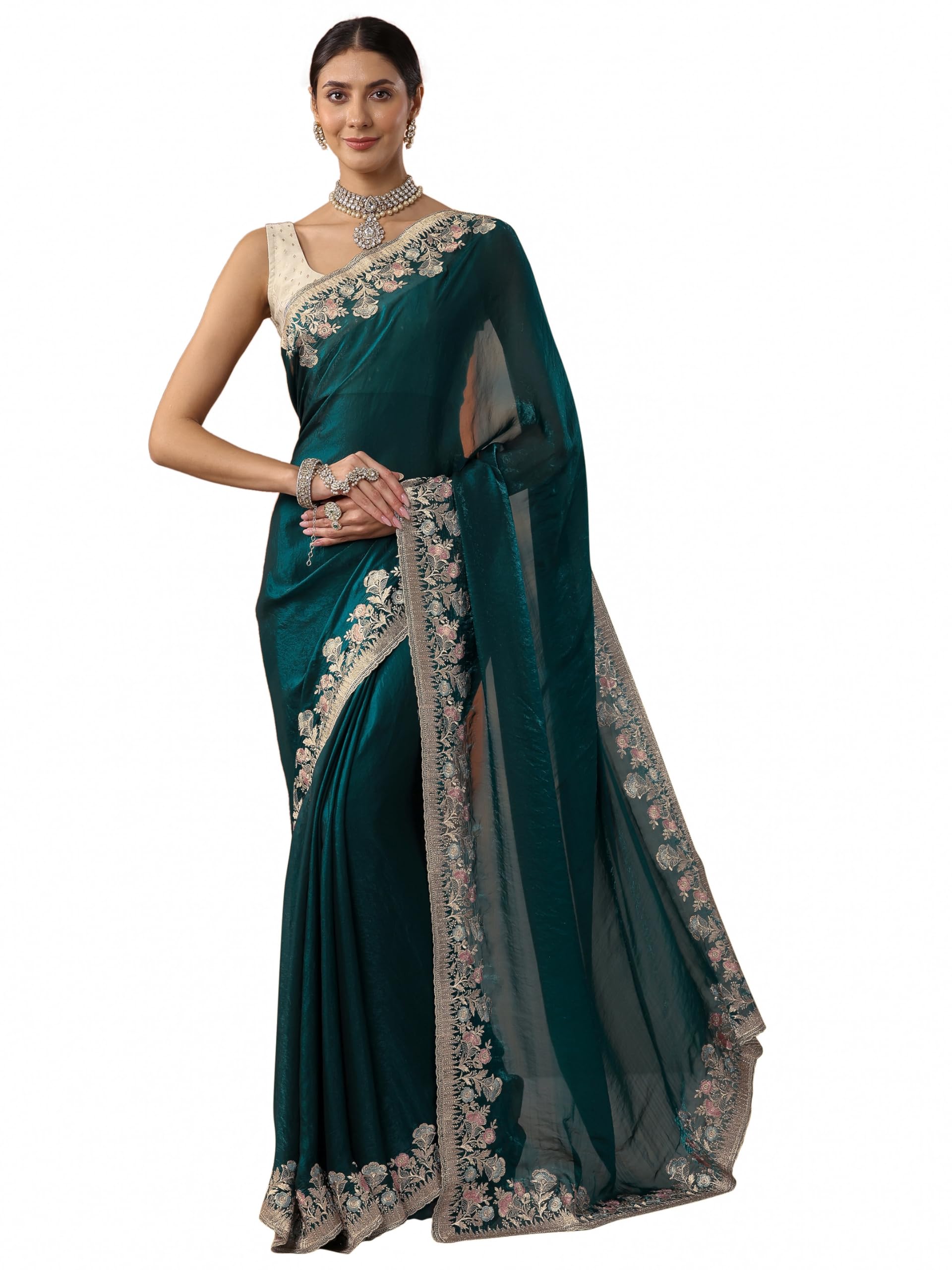 Libas Solid Organza Saree With Unstitched Blouse Piece