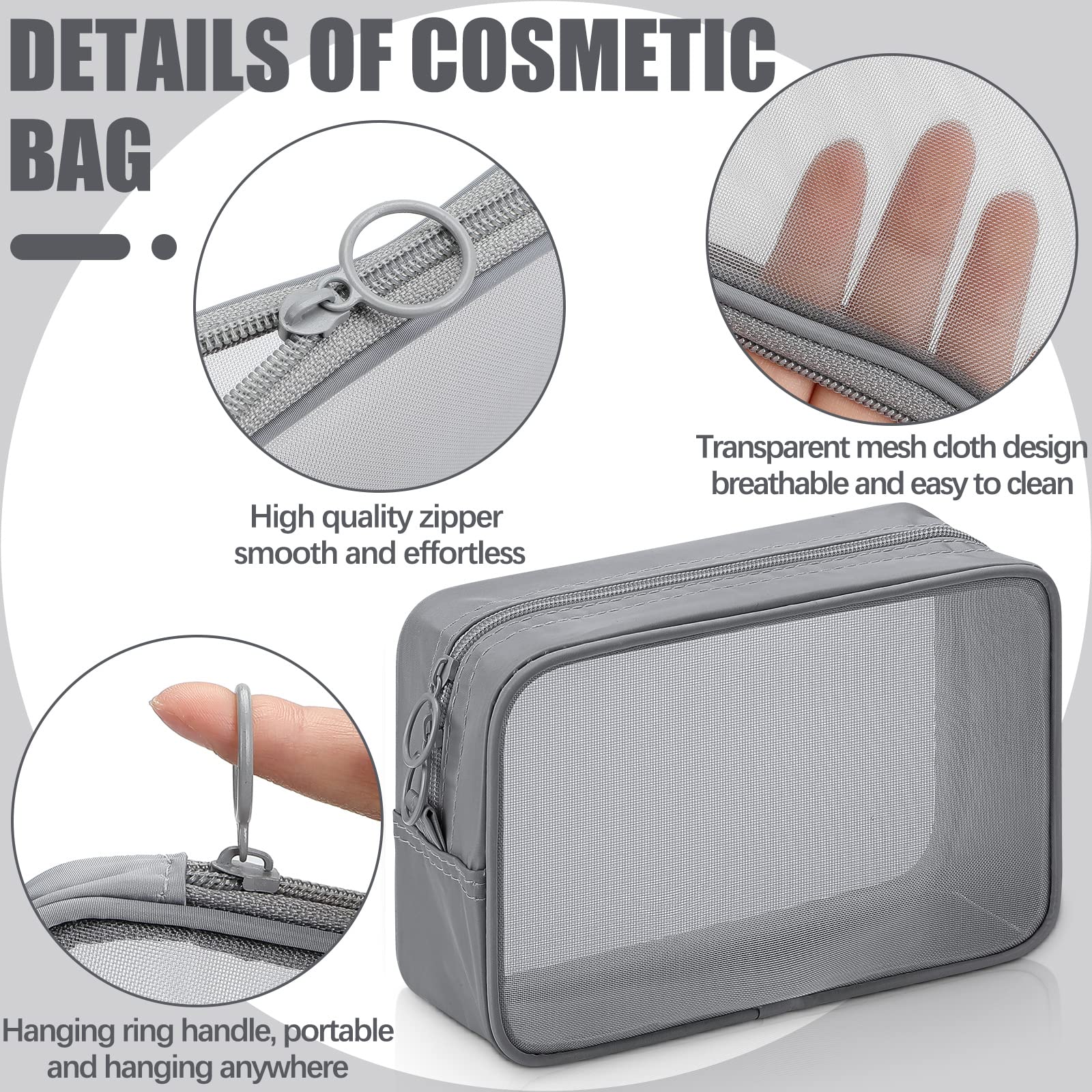 Weewooday 4 Pcs Mesh Makeup Bag Mesh Cosmetic Bag Travel Toiletry Bag Pouch with Zipper Mini Portable Makeup Cosmetic Travel Toi