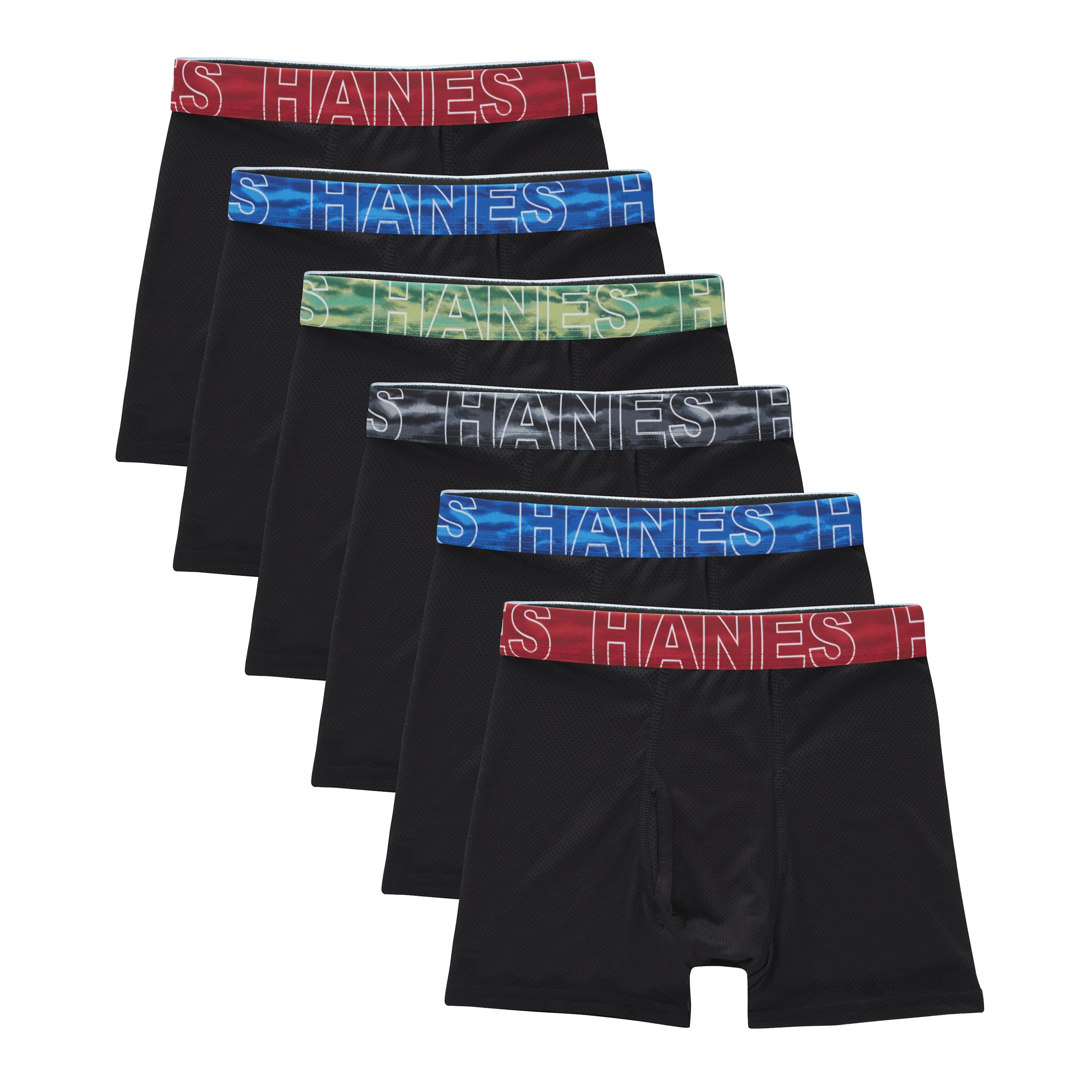 Hanes Boys' Big Performance Tween Boxer Brief Pack, X-Temp Mesh Stretch Underwear, 6-Pack, Black-6 Pack, Medium