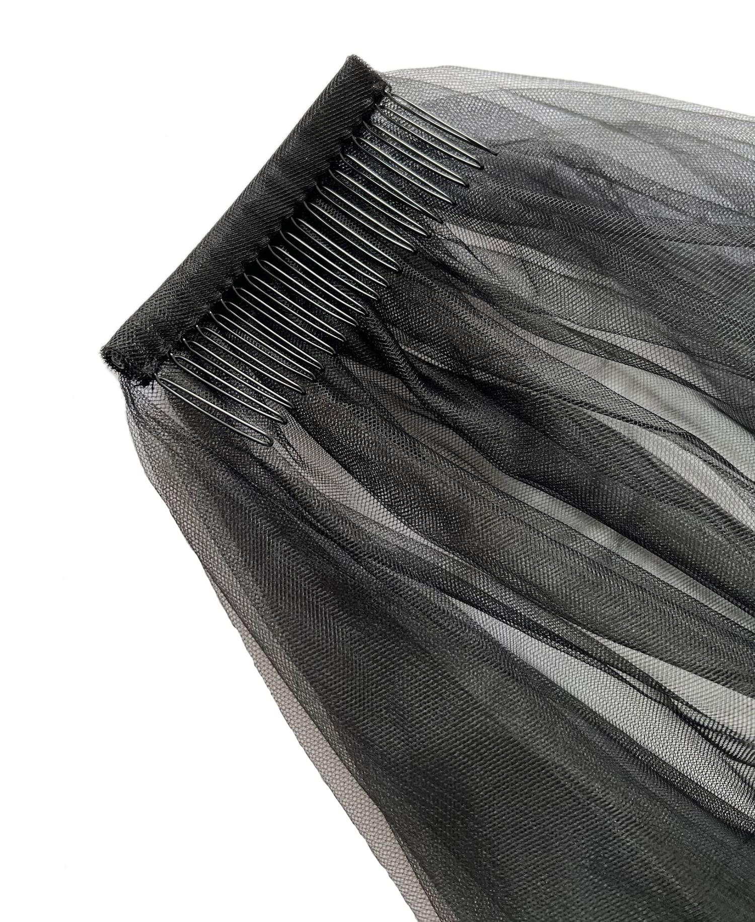 PAMOR Black Lace Veil Creative Mantilla Cathedral Tulle Sheer Wedding Halloween Veil for Bride With Comb