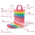 EUXTERPA Toddler-Kids Waterproof Light Up Rain Boots Patterns and Glitter Boots with Handles for Girls Toddler Size 9 Rainbow