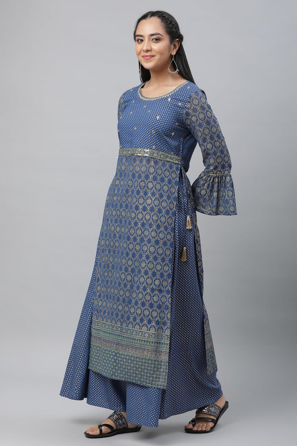 Aurelia Womens Polyester Kurta-Palazzo-Dupatta (23AUAS13830-507590_Bright Blue