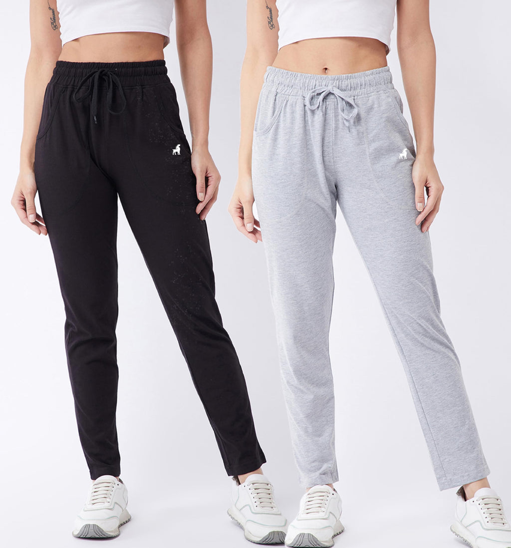 Modeve  Women Cotton Blend Pack of 2 Track Pant for Summer || Women Lower || Women Pyjama || Lounge Pants_Black and Light Grey_X