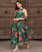 GoSriKi Womens Cotton Blend Printed Anarkali Kurta with Pant & Dupatta