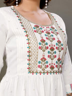 rangita Calf Length Embroidered Tiered Flared Kurti