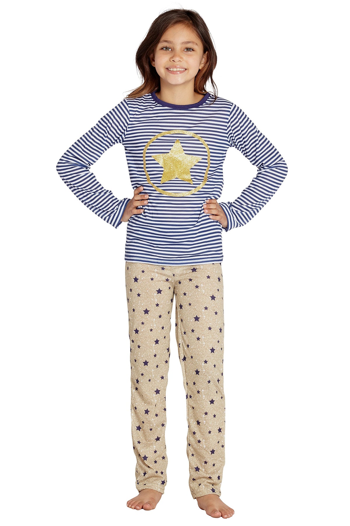 Intimo Big Girls Chloe and Olivia Star Power Yoga Pajama Set, Multi, 7/8 46241