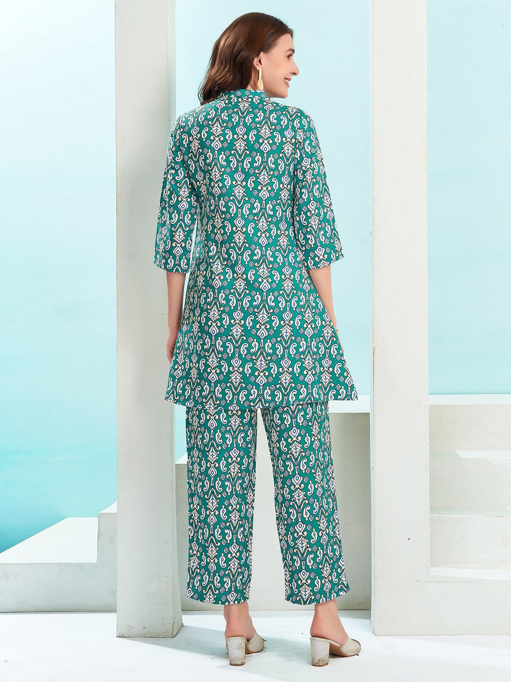 Selvia Co-ords Set for Women | Cotton Blend Top & Trouser Co-ords Set | Formal Co-ords Set for Women | Printed Two Piece Co-ord