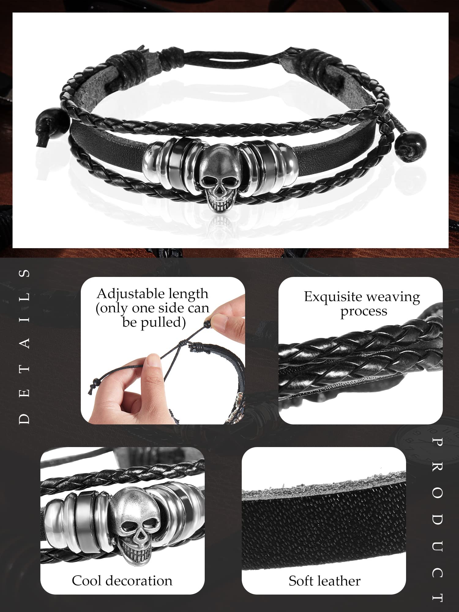 Hicarer 6 Pcs Spiked Studded Bracelets Punk Leather Rivets Bracelet Cuff for Men Women Halloween Accessories(Retro Style)