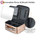 BYOOTIQUE Large Makeup Bag Travel Portable Cosmetic Storage Case with Mirror & Adjustable Dividers Organizer for Cosmetics Makeu