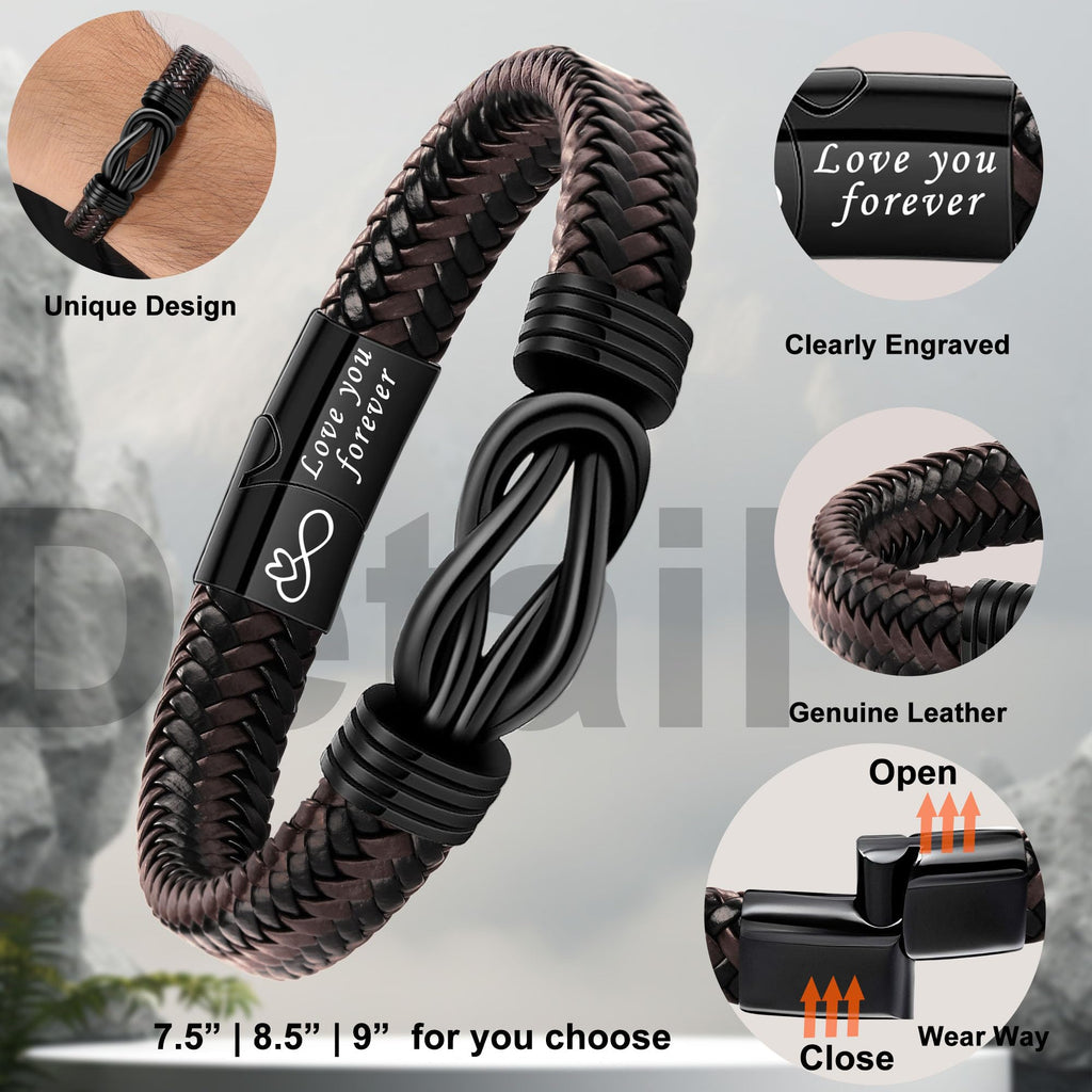 Btysun Gifts for Husband Leather Bracelets for Men Handmade Braided Bracelet I Love You Gifts for Him Anniversary Birthday Knot