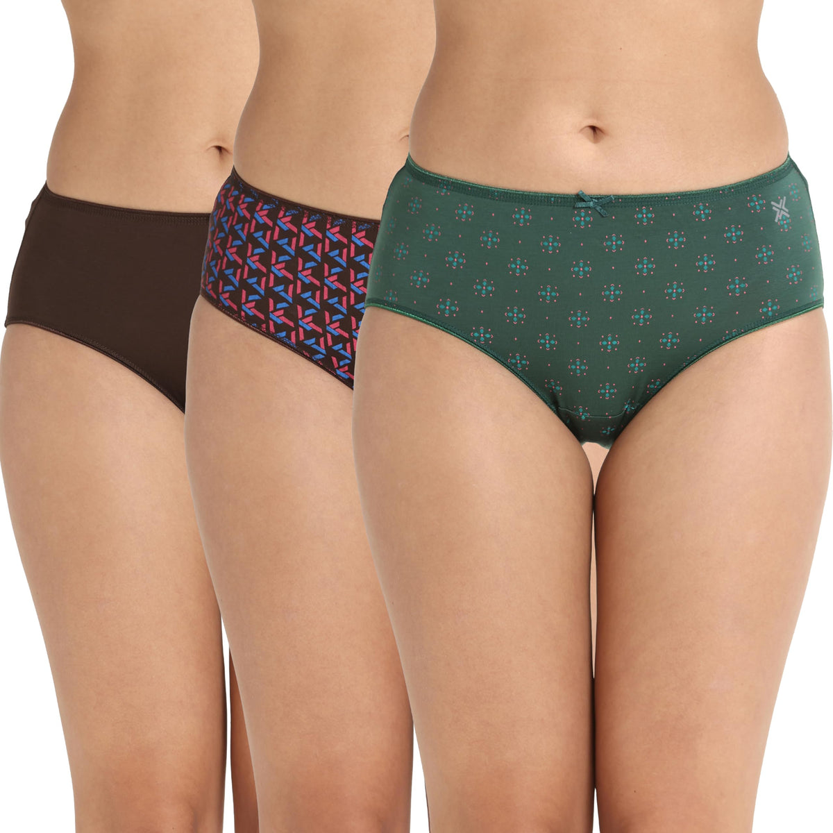 Lavos Women Bamboo Cotton Printed Hipster Panty (Pack Of 3) AntiBacterial, Mid Waist Briefs With Full Back Coverage, Soft Elast 2