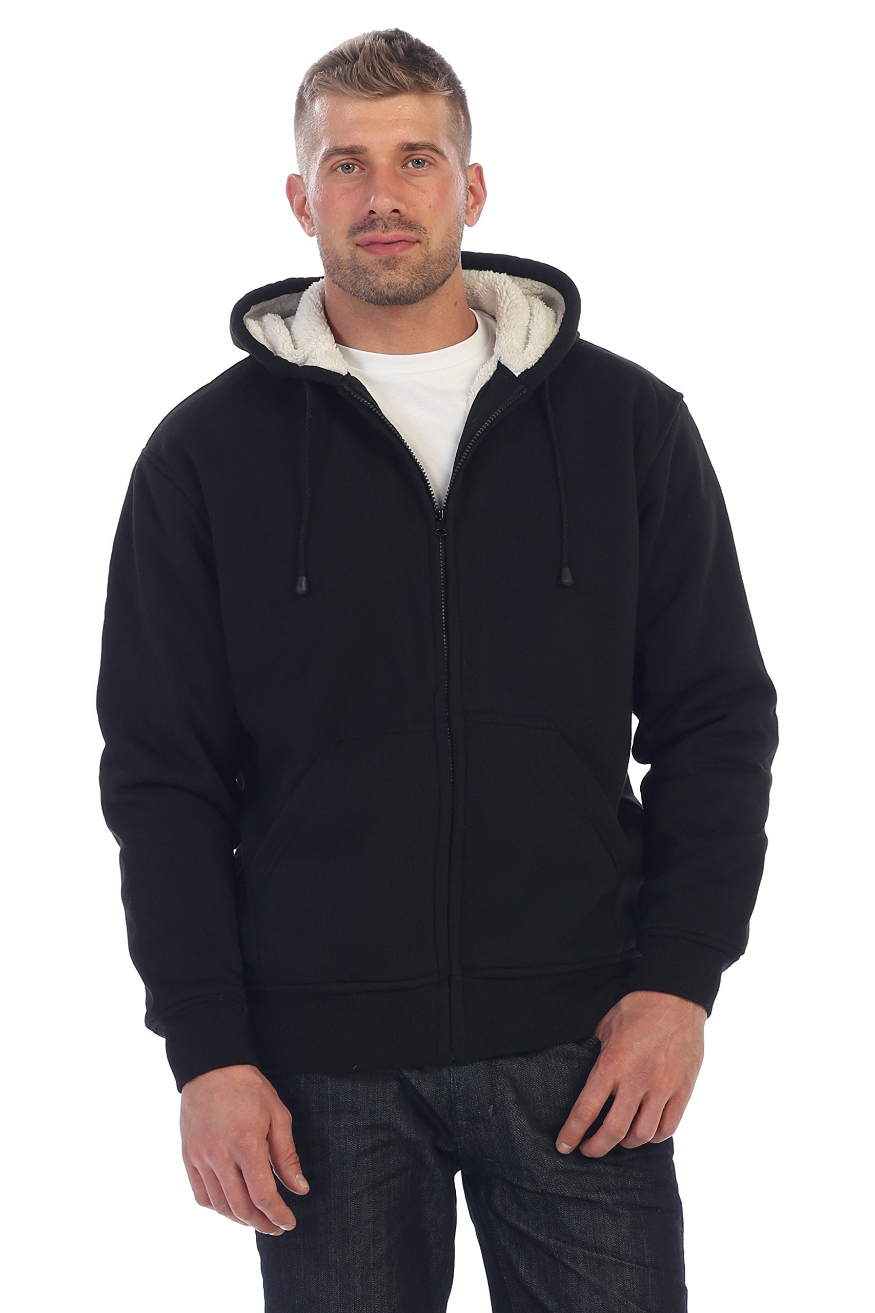 gioberti Men Heavyweight Sherpa Lined Fleece Hoodie Jacket, Black, Medium
