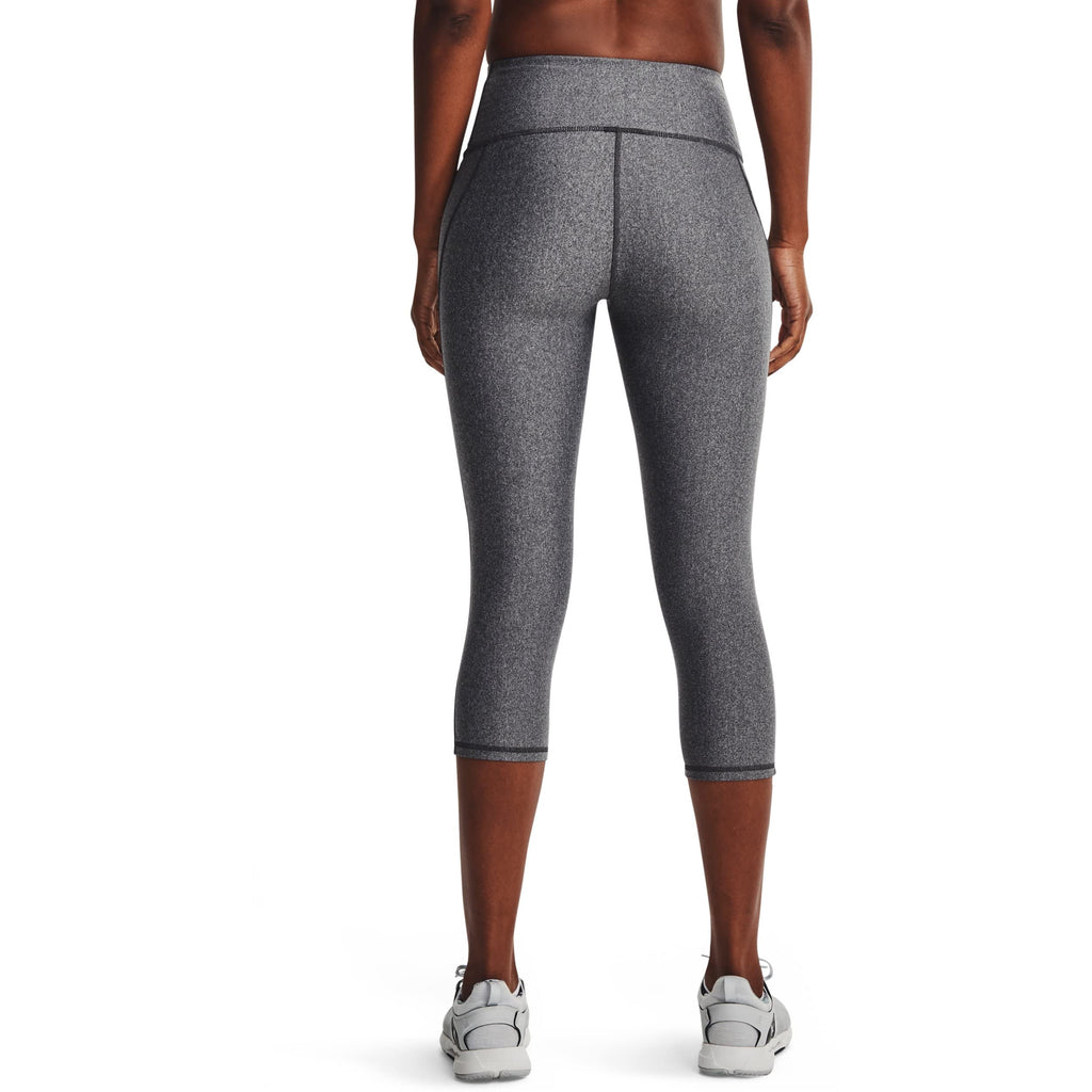 Under Armour Womens HeatGear Armour High Waisted Pocketed No-Slip Capri, Charcoal Light Heather (019)/White, X-Large Tall