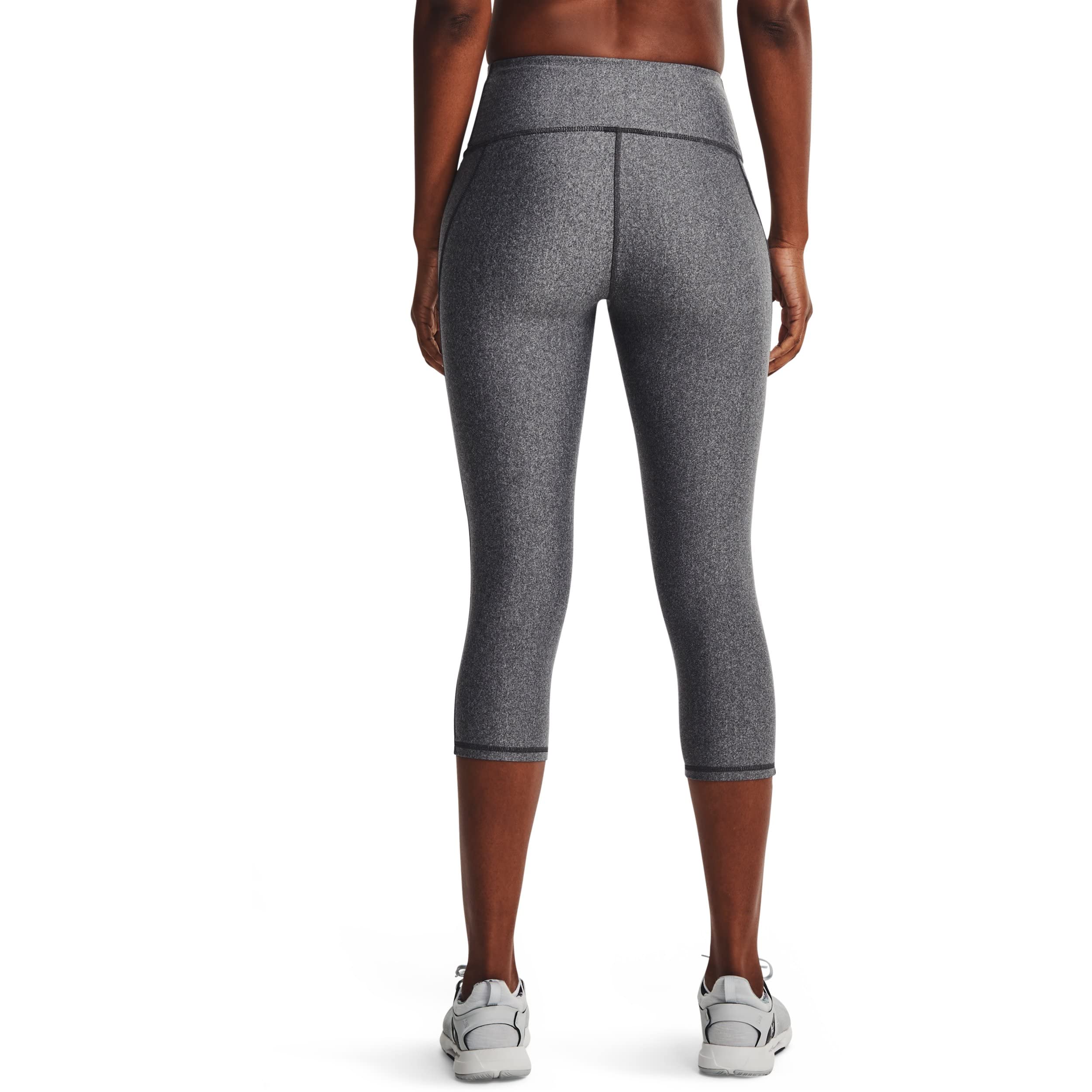 Under Armour Womens HeatGear Armour High Waisted Pocketed No-Slip Capri, Charcoal Light Heather (019)/White, X-Large Tall