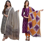 ANNI DESIGNER Womens Cotton Blend Printed Straight Kurta with Pant & Dupatta Pack of 2 (Combo-Nihira Cream-Mukhi Pink_XL_Multi_