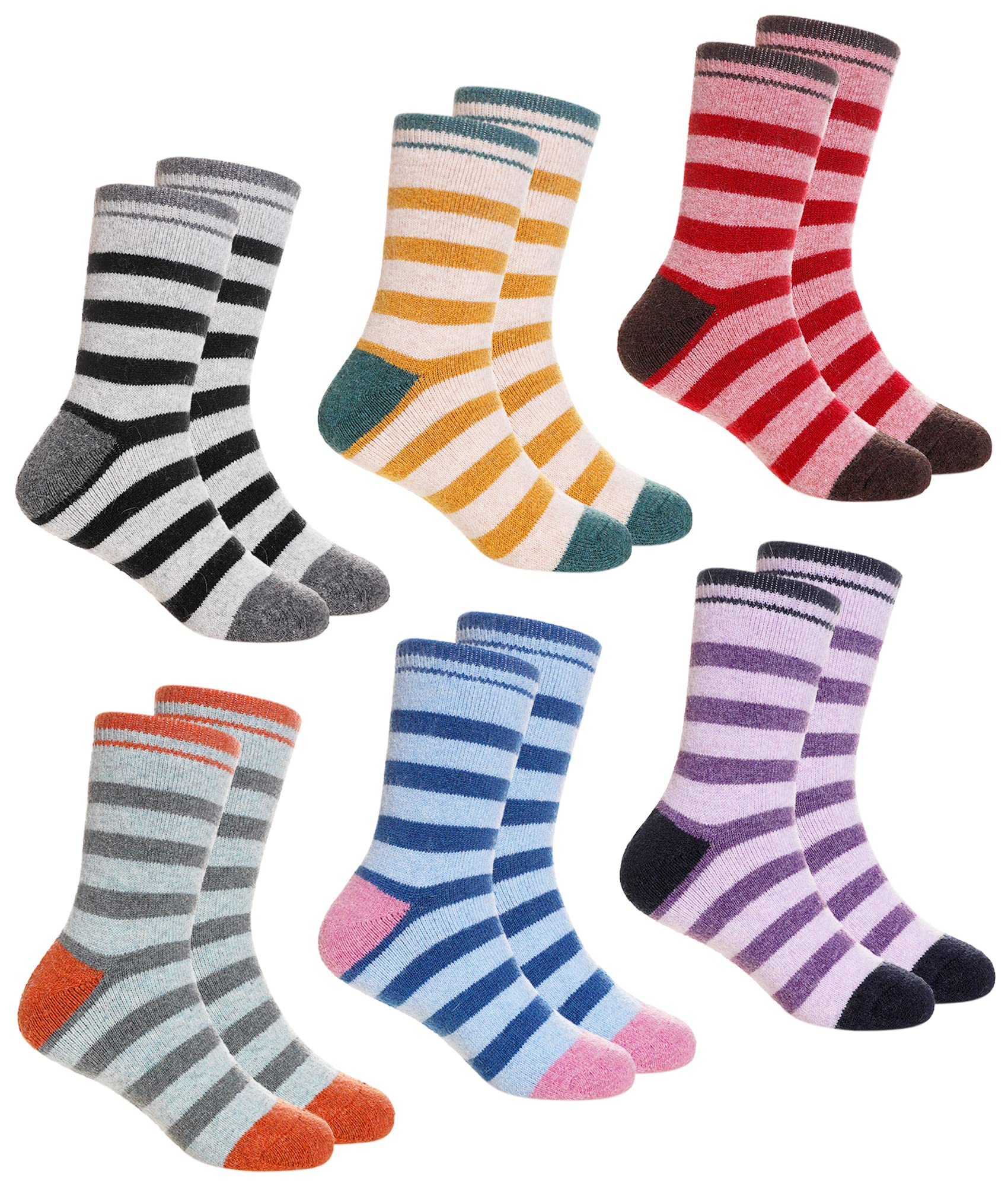 childrens Winter Warm Wool Solid color Socks Kids Boy girls Thermal crew Socks 6 Pairs (Stripe, 8-12 Years)