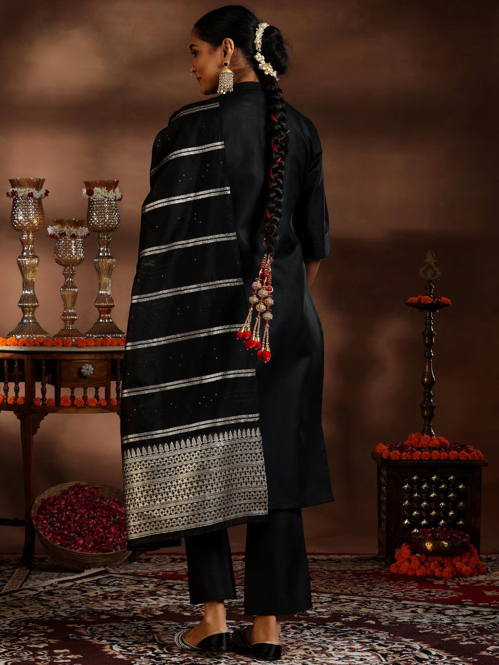 Libas Womens Woven Design Cotton Blend Straight Kurta With Trousers And Dupatta