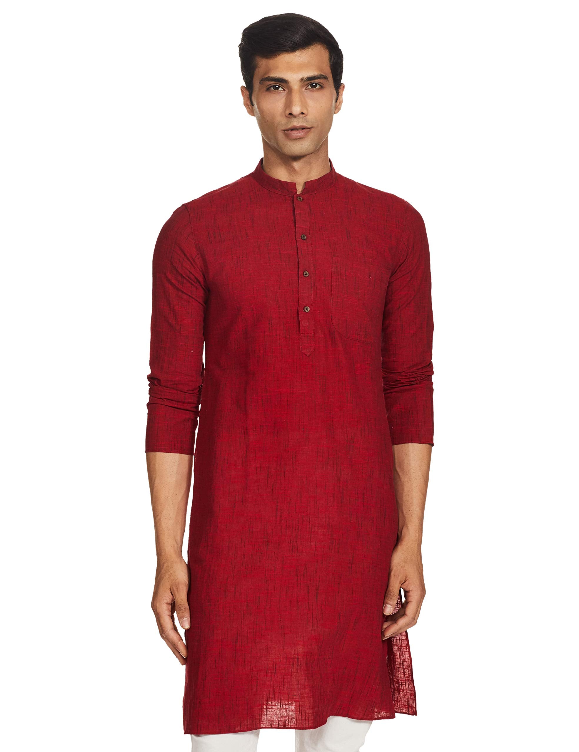 Manyavar Mens Art Silk Standard Kurta Pyjama (ML11880-307_Maroon_Medium)