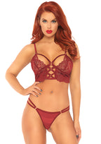 Leg Avenue 2 PC Lace bralette with cage s Burgundy Color