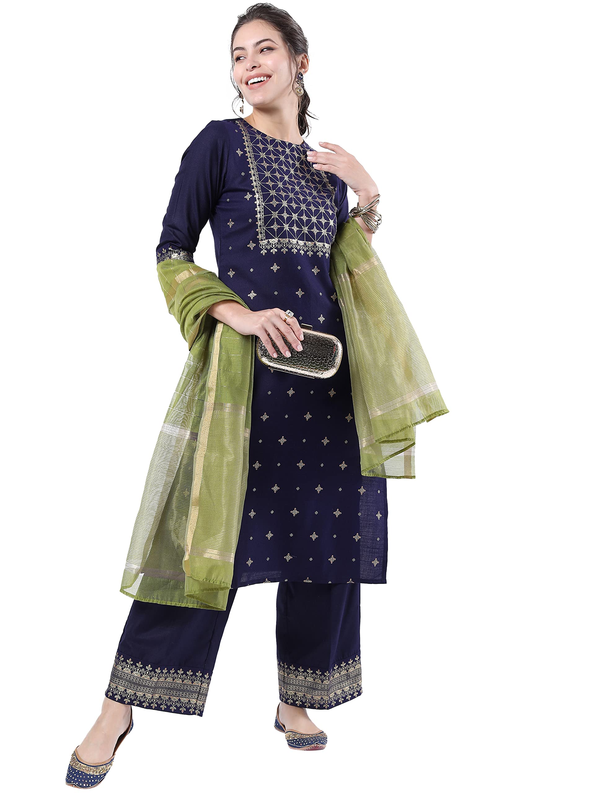 Ketch Polyester Womens Kurta&Duppatapalazzo (Khk3000302_Purple, Regular Fit, Large