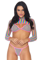 Leg Avenue 3 PC Rainbow fishnet bikini to Multicolor Color