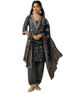 Libas Womens Printed Silk Blend A-Line Kurta With Salwar And Dupatta