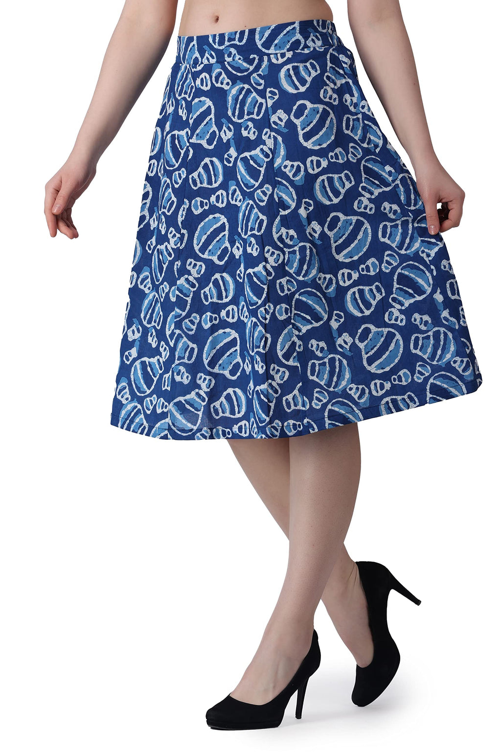 POPWINGS Casual Bagru Printed A Line Knee Length Skirt for Women|Summer Skirt for Women|Ethnic Skirt for Women Blue