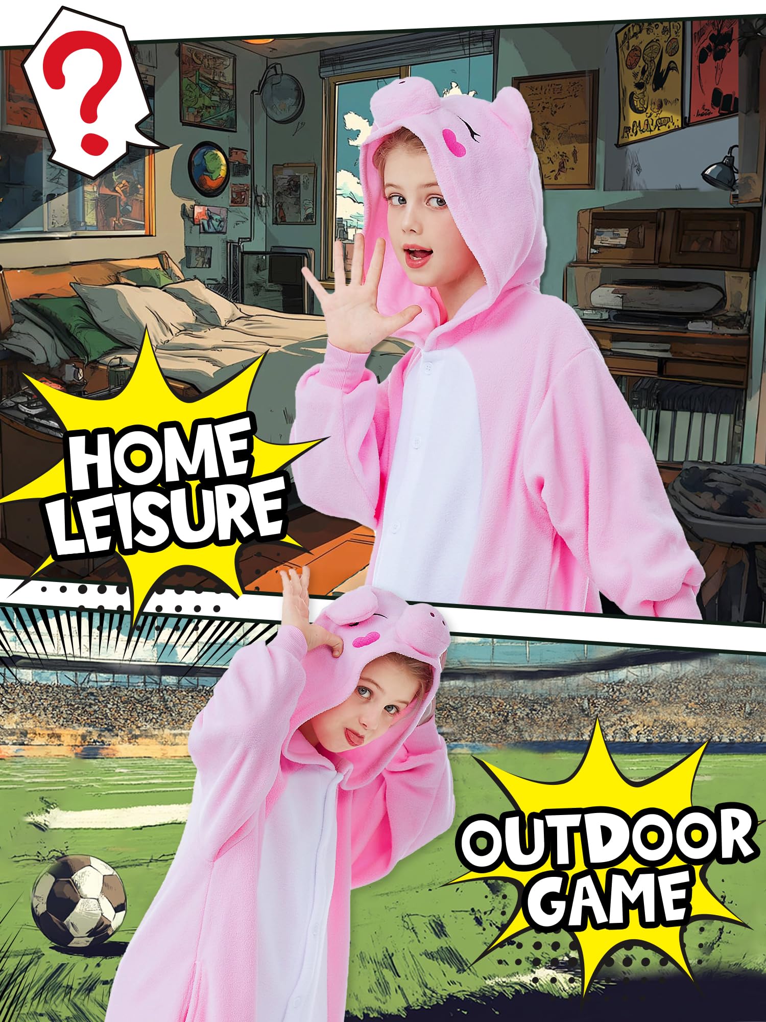 CANASOUR Pig Onesie Kids Halloween Cosplay Costume Girls One Piece Pjs Anime Unisex Hoodie Pajamas Pink For 10-12 Years Boys Par