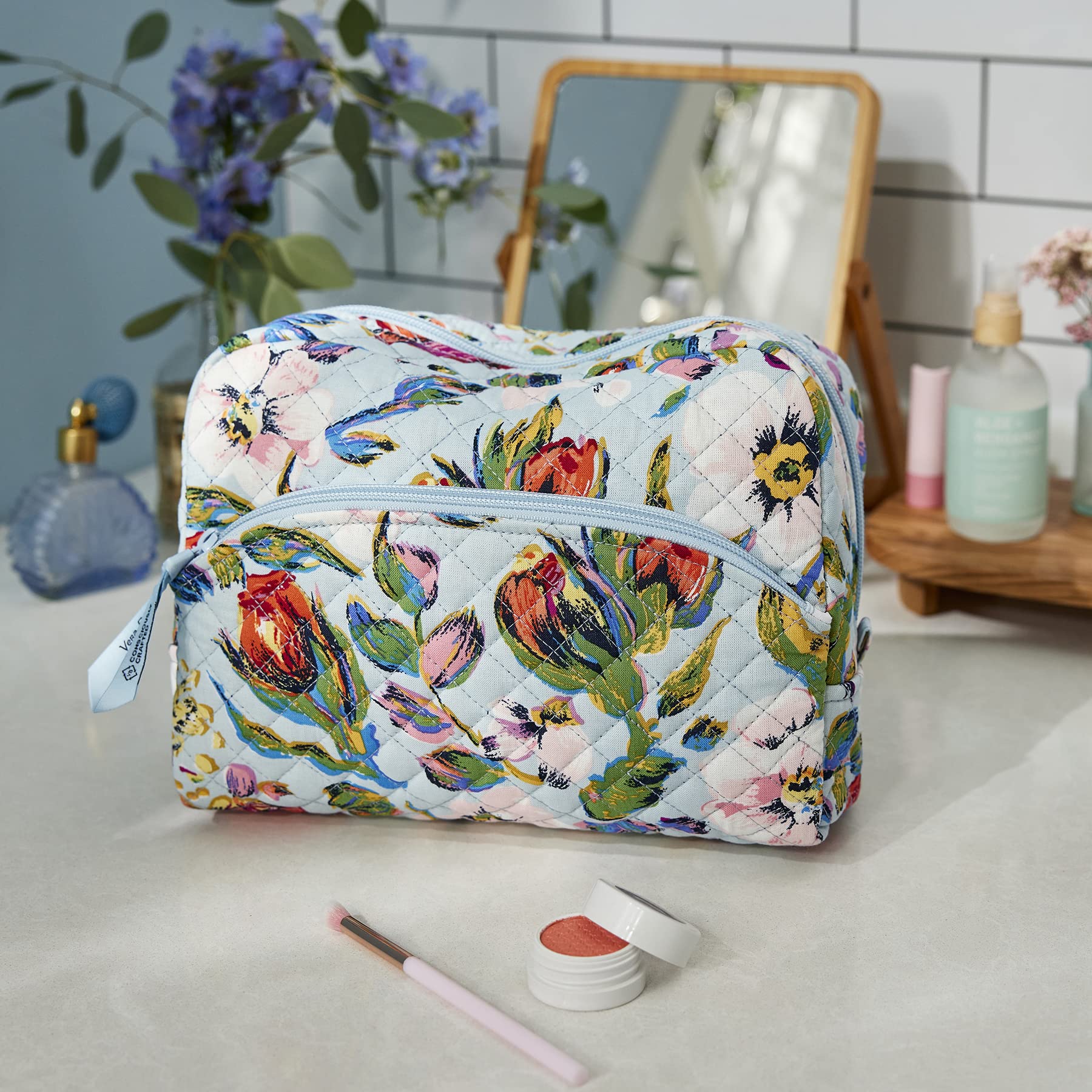 Vera Bradley Women's Cotton Large Cosmetic Makeup Organizer Bag, Botanical Paisley, One Size