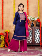 Aarika Girls Navy Blue Colour Printed Cotton Kurti (10-15 Years)